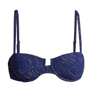 NWT Onia Dalia Palm Jaquard Navy Blue Metallic Bikini Swim Underwire Top Size XS